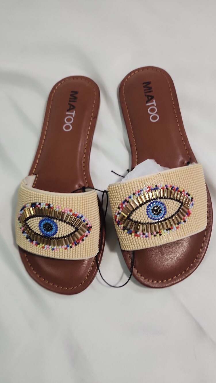 MIA TOO Women's Kara Beaded Evil Eye Slide Sandal